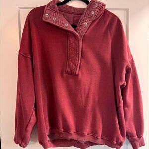 Aerie Getaway Quarter Snap Red Sweatshirt